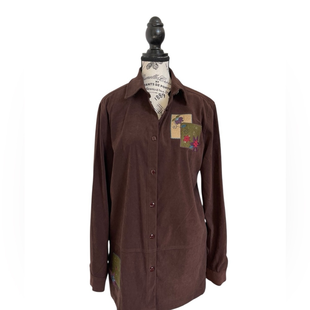 Amanda Smith Button Down Tunic Shirt Dress Embroidered Patchwork Boho 12